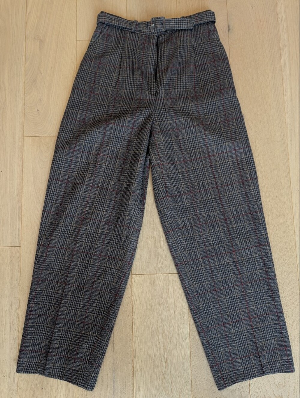 Vintage 1987 Bally 1/250 Gray Glen Plaid Trousers with Subtle Red Windowpane